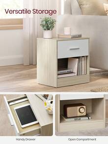 Bedside Table, Side Table With Drawer, Handle, Open Compartment, End Table, For Bedroom, Living Room, Natural Beige And Cloud White - Natural Beige and Cloud White - View 2