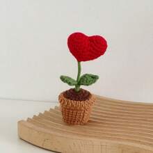 1pc Handmade Crocheted Potted Plant, Tulip/Sunflower/Heart Shaped Flower Desktop Decor, Knit Rose Flower, Forget-Me-Not Potted Plant Gift, Artificial Flowers Desktop Ornament, Party Favor