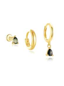 1 peça de piercing de orelha em prata esterlina 925, ágata natural com grama aquática, gota d'água, conjunto de garras, cartilagem plana, hélice, joia fina para uso diário, festa de casamento, noivado, aniversário, dia dos namorados