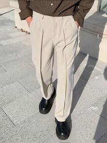 Men White Straight Pants Fashion Loose Suit Trousers Casual Draped Baggy White Wide Pant Male Streetwear - Màu Khaki - Xem 6
