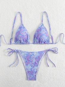 Damen Bikini-Set mit Blume Muster und sexy Schnürung, Sommer Strand