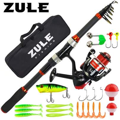 鱼竿和渔线轮组合 - 碳纤维伸缩鱼竿和旋转渔线轮组合套装，淡水鲈鱼渔具