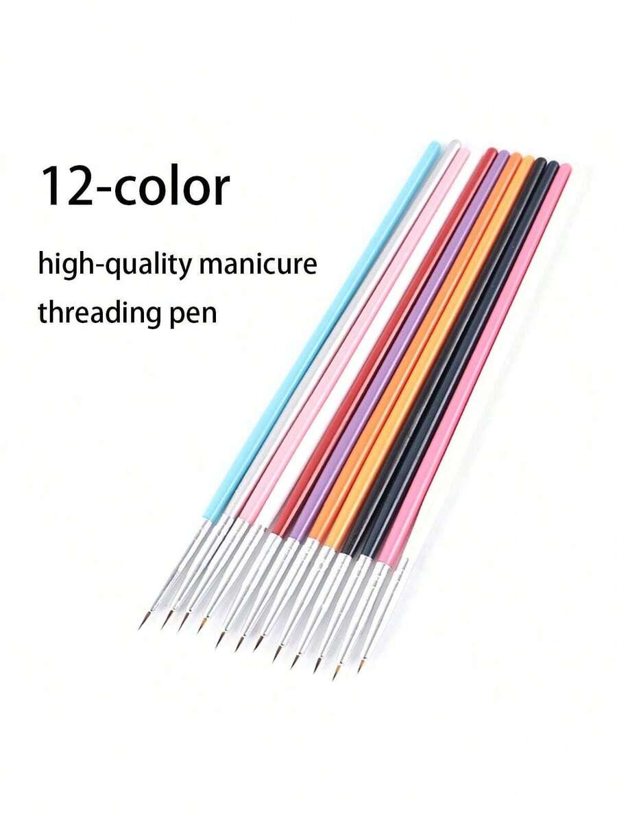 12pcs Nail Art Brushes And Dotting Tools Set, Suitable For Flower And Line Painting In Professional Nail Salons And Home DIY - Multicolor - View 1