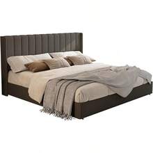 Queen/King Size Lift Up Storage Bed Frame, Linen Upholstered Platform Bed With Vertical Channel Tufted Wingback Headboard, Hydraulic System Design And Wood Slats Support, No Box Spring Needed, Elegant Bedroom Furniture, Dark Grey - 深灰色 - 查看 8