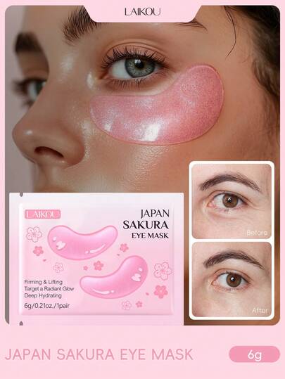 LAIKOU 莱寇日本樱花眼膜，3片/5片/10片/20片/60片/100片装，6克，保湿、提亮、抗衰老眼部精华，滋养眼霜，减少细纹，适合所有肤质，女性日常护理，适合妈妈、妻子、姐妹、青少年、女友等，眼部护理，妆前SPA
