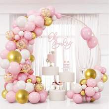 123 Stücke rosa Ballon-Girlande Set, rosa weiße goldene Latex-Ballons, perfekt für Geburtstags-Party, Babyparty, Hochzeit, Geschlechts-Enthüllungsparty Dekorationen
