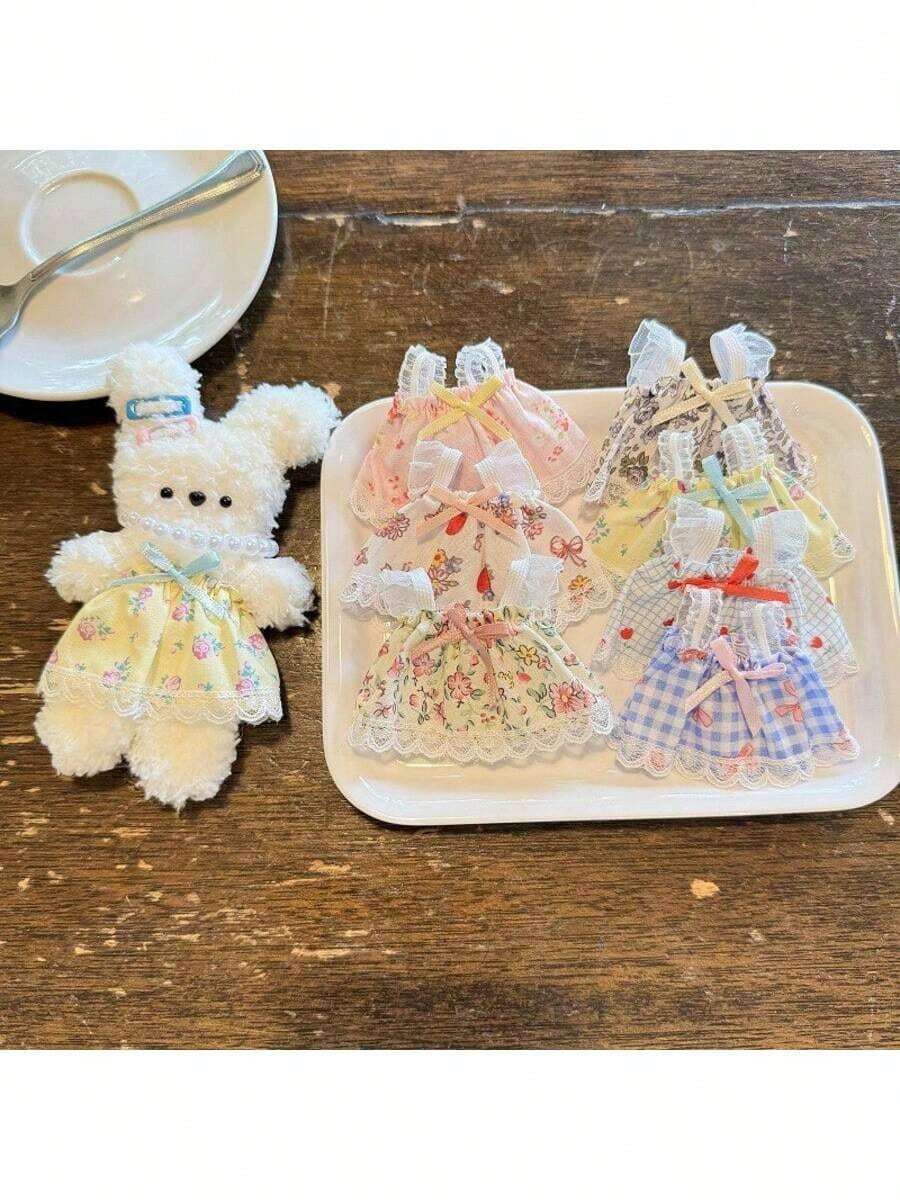 10-15厘米毛绒娃娃，迷你碎花芭蕾舞裙，迷你连衣裙