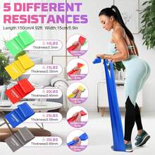 Bandas de resistencia, set de 5 bandas elásticas de ejercicio para fitness, yoga, pilates, estiramientos y entrenamiento de fuerza, bandas de ejercicio para mujeres y hombres para el gimnasio en casa - Azul - Ver 11