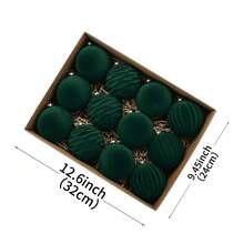 12pcs 8cm Flocked Christmas Balls, Burgundy/Dark Green Flocked Christmas Tree Hanging Ornaments For Christmas Holiday Decoration - Multicolor - View 7