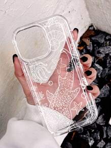1pc Minimalist Whale Pattern Air Cushion Non-Slip Soft Phone Case For IPhone 11/12/13/14/15/16 Pro Max