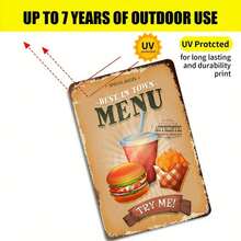 1PC Vintage Tin Sign, Best In Town Menu, Retro Diner Decor, Burger And Fries Illustration, Rust-Proof, Perfect For Restaurant Or Kitchen, 8x12 Inches/ 20x30 Cm - Multicolor - View 4