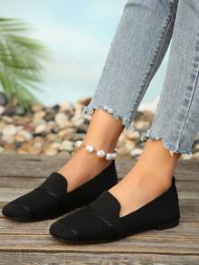 Zapatos casuales de mujer con punta puntiaguda y sin cordones, multicolor, ligeros, cómodos, adecuados para uso al aire uso casual - Negro - Ver 6
