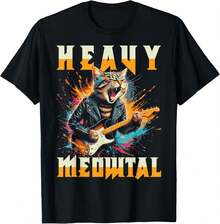1 Pack Men's T-Shirt Heavy Meowtal - Gato divertido y heavy metal premium Camiseta de hombre - Negro - Ver 1