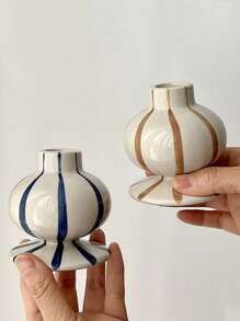 1pc Modern Minimalist Striped Ceramic Candle Holder - Stylish Tabletop Decor Perfect For Festive Table Setting Home Desktop Decor