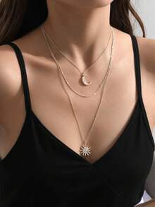 3pcs/set Sun & Moon Pendant Necklace