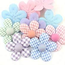 20pcs Handmade Fabric Flower Appliqués (Random Color)For DIY Crafts – 1.97inch Gingham Checkered & Solid Color Hair Clips, Patches For Clothing, Shoes, Hats & Accessories
