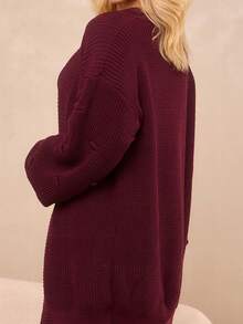 Women's Knitted Cardigan Open Knit Cold Coat Puff Sleeve Fang Stitch Winter Fashion 2025 - Bourgogne - Visa 2