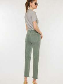 Women's Casual Jeans Basic Ultra High Rise Crop Straight Jeans Olive Slim Fit Zip And Button Closure Ankle-Length Perfect For Spring/Summer/Fall Everyday Wear - Olive - View 4