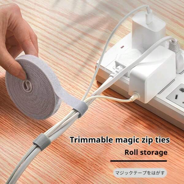 1 Roll 100cmBlack,White And Grey Multi-Purpose Cable Ties - Durable Cord Organizer For Home, Office, And Electronics | Easy-To-Use Cable Management For Computers, Tvs, And More | Reusable Cable Ties For Wire Management | Plastic Materia