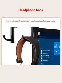 Suporte de fone de ouvido com gancho, 2 peças, adequado para fones de ouvido de PC, monitor, mesa, suporte de parede para jogos, suporte compacto e resistente para fone de ouvido que não só oferece suporte firme, mas também economiza espaço em materiais escolares, de volta às aulas