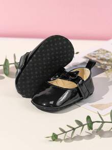 时尚黑色蝴蝶结女婴平底鞋 - 黑色 - 查看 7