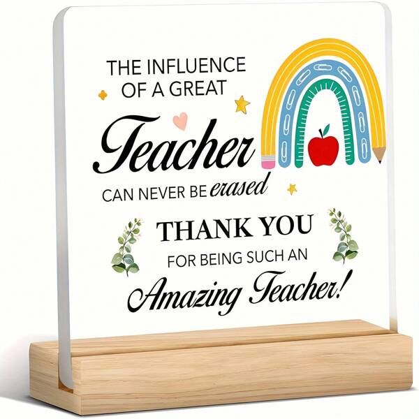 1 Pc, Student Table Decor Sign, Best Teacher Acrylic Plaque, Family Desk Decor Thank You Gift