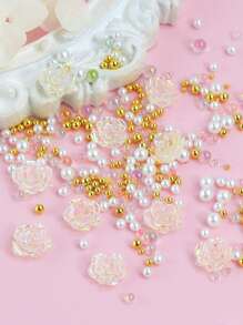 1 boîte Fournitures artisanales mélangées de perles en résine rose aurore boréale 3D pour la réalisation de bijoux, cartes, cadres photo et autres décoration artisanale.