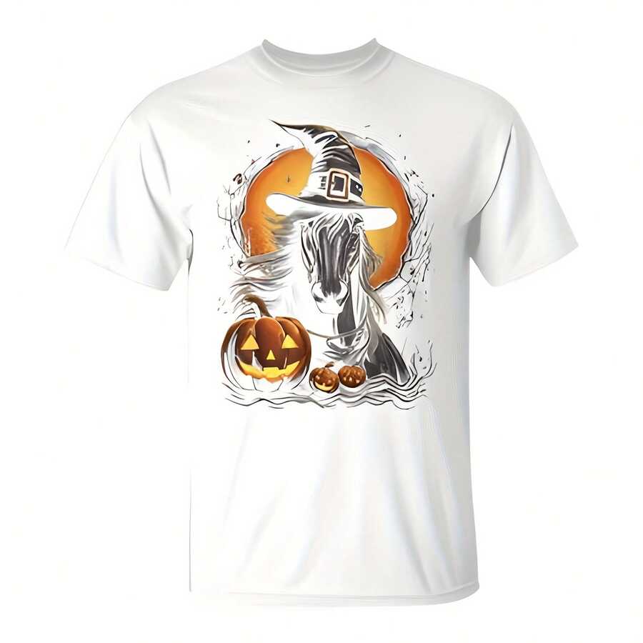 Percheron Horse Halloween Graphic For Women T-Shirt 220g Cotton Crew Neck Top With Gentle Be Yourself Typography And Pastel Color Design,Subtle Y2K Meets Natural Style, Ideal For Young Women Seeking A Calm,Great Gift For A Gentle Soul,Casual Yet Elegant Daily Wear For Garden Walks, Coffee Dates, Art Museums, Or Reading Nooks - White - View 1