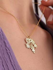 Personalized Multiple Birthflower Necklace, Family Birth Flower Bouquet Necklace For Women Men Customize 2-4 Flowers Mother's Necklace, Personalized Gift, Birthday Gift Valentine's Day Gifts, Christmas Gifts For Girlfriend, Family And Classmates - Gold Cross Chain - View 10