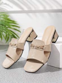 Women's High Heel Chain Decor Sandals, Fashion & Versatile Summer Slides