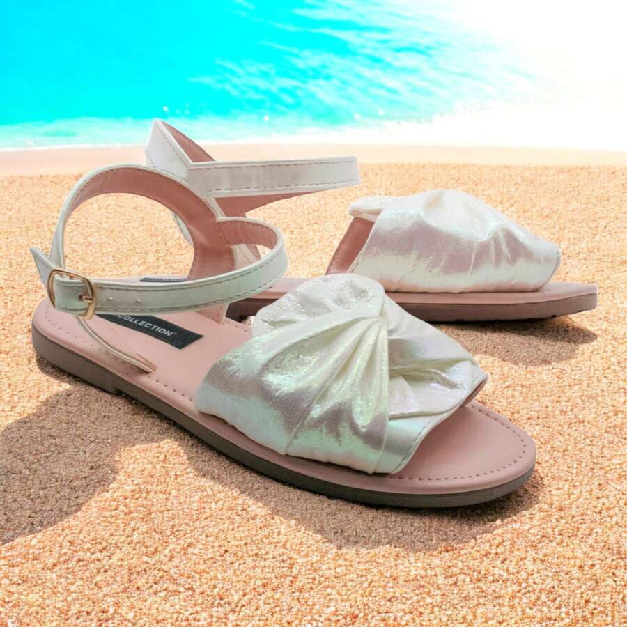 White Leather Outdoor Sandals For Girls - White - View 1