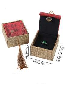 Chinese Ancient Poetic Style Jewelry Box With Elegant Tassels - Linen Storage Organizer For Pendants, Bracelets, Rings, Jade Bracelets - Home, Travel & Photo Prop, Exquisite Gift Packaging For Women Storage Organizer Travel Essentials Gift Back To School