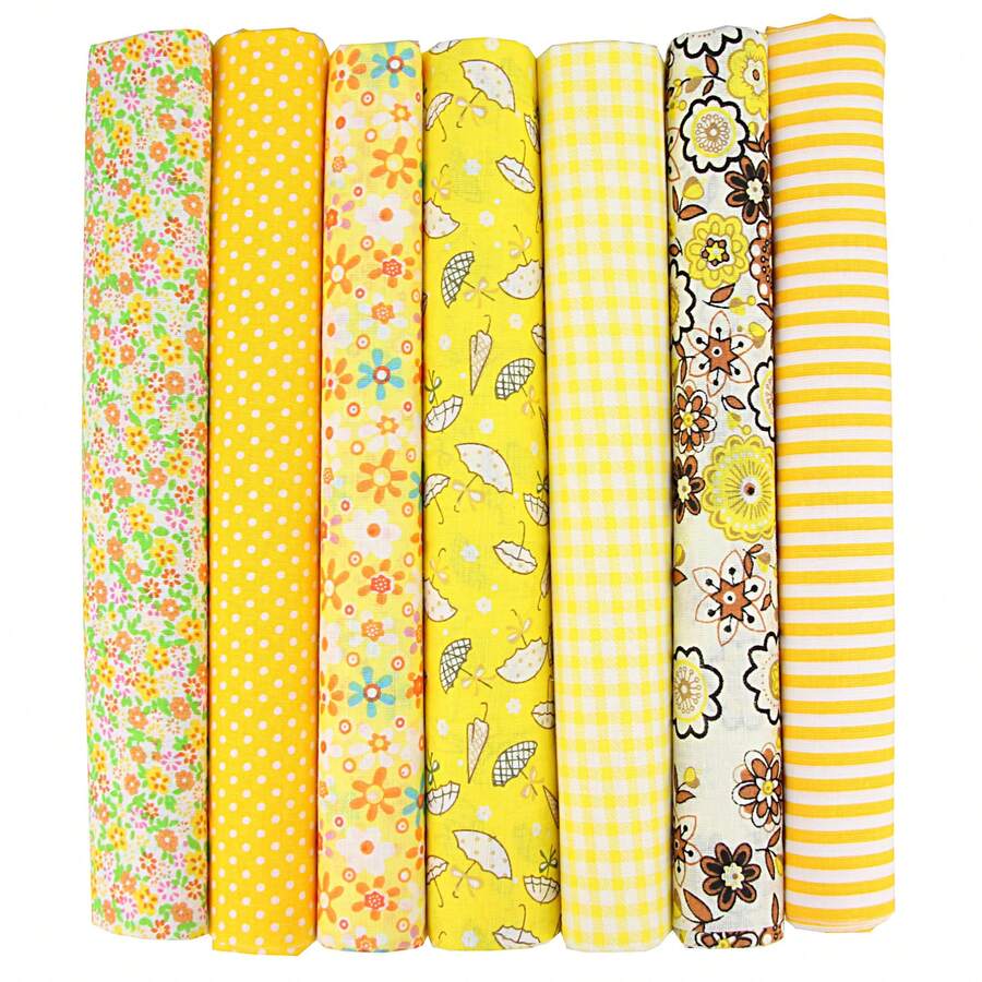 7pcs Cotton Fabric DIY Patchwork Materials, Scrap Fabric Pack, Suitable For DIY Patchwork, Quilting, Patchwork Pillow And More - Yellow - View 1