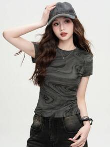 Fashionable Women's American Style Versatile Spring Knit T-Shirt