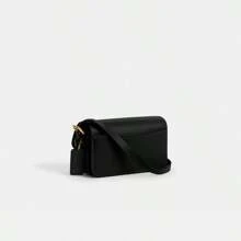 Coach Bolso de hombro de piel auténtica para mujer, tipo cartera, color negro, con cierre magnético.