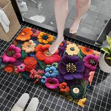 1pc Soft Faux Wool Floral Print Bath Mat, Kitchen Mat, Doormat - Super Plush Microfiber, Anti-Slip Quick Dry, Suitable For Kitchen, Bathroom And Decoration