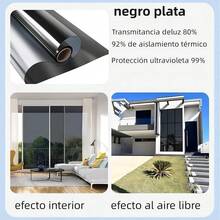 TOPTHEROAD 90X600CM Pelicula Privacidad Ventanas, Pelicula Privacidad Ventanas Película de Vidrio,Adherente Estático, Vinil para Ventana Protección para Hogar Cocina Oficina(Plateado) - Negro Plata - Ver 4