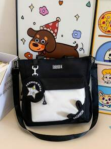 1 pieza Bolso de hombro con combinación de colores para niñas, versátil y de moda, bolso escolar informal con cierre de cremallera, adecuado para uso diario y en el campus