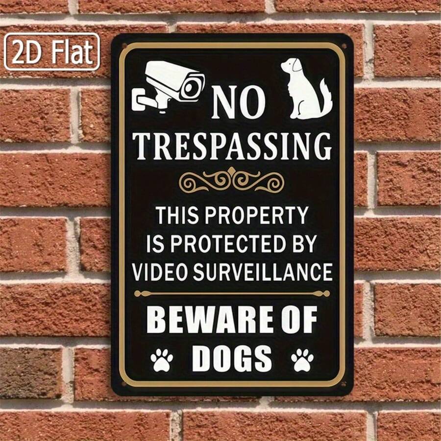 1PC Security Tin Sign, No Trespassing, Video Surveillance Warning, Dog Alert Decor, Outdoor Security Sign, 2D Flat Design, Perfect For Gate, Yard, Front Door, Fence, 8x12 Inches / 20x30 Cm - Multicolor - View 1