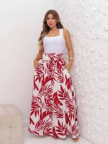 Women's Long Solid Skirt - 酒紅色 - 查看 2
