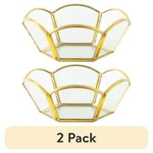 2 Pack Brass And Glass Gold 4.4 Tabletop Trinket Tray With Drative Petals