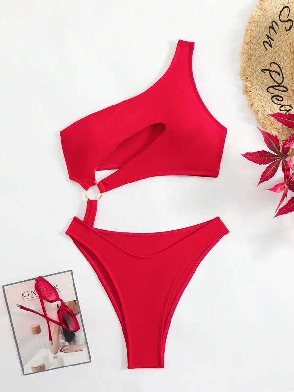 1pc Solid Color Cut-Out Monokini, Simple & Fashionable, Suitable For Summer