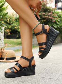 Sandales de plage décontractées à enfiler avec semelle épaisse, style romain, décoration tressée, pour femmes