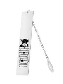 Graverat bokmärke i rostfritt stål - söt höglandskon-design, perfekt present till lärare och bokälskare, skolmaterial, tillbaka till skolan - Silver - Visa 4