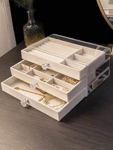 1个5/3层透明亚克力首饰收纳盒，多层抽屉式首饰盒，大容量首饰收纳盒，可收纳耳环、戒指、项链、手链和吊坠。适用于浴室、桌面、梳妆台和卧室。