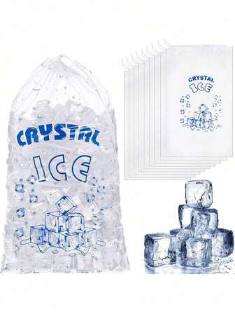 5/10 piezas Bolsas de hielo de 8 lb para máquina de hielo, bolsas de hielo con cordón, bolsas de cubos de hielo resistentes, bolsas de hielo reutilizables portátiles para almacenamiento y congelador, adecuadas para fiestas al aire libre, cocinas domésticas y congeladores de restaurantes