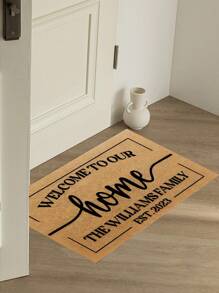 1pc Customizable Doormat, Brown "Welcome To Our Home" Pattern, Non-Slip Rectangular Washable Floor Mat, Suitable For Entryway, Bathroom, Kitchen