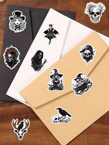 Bộ 50 miếng dán vinyl phong cách Gothic Aesthetics, chủ đề Phù thủy đen và Đầu lâu, miếng dán dùng một lần cho chai lọ, hành lý, đàn ghi-ta, máy tính, điện thoại, đồ gốm, bề mặt kim loại, thủy tinh và nhựa, họa tiết hoạt hình bất đối xứng, dành cho Halloween - Nhiều màu - Xem 5