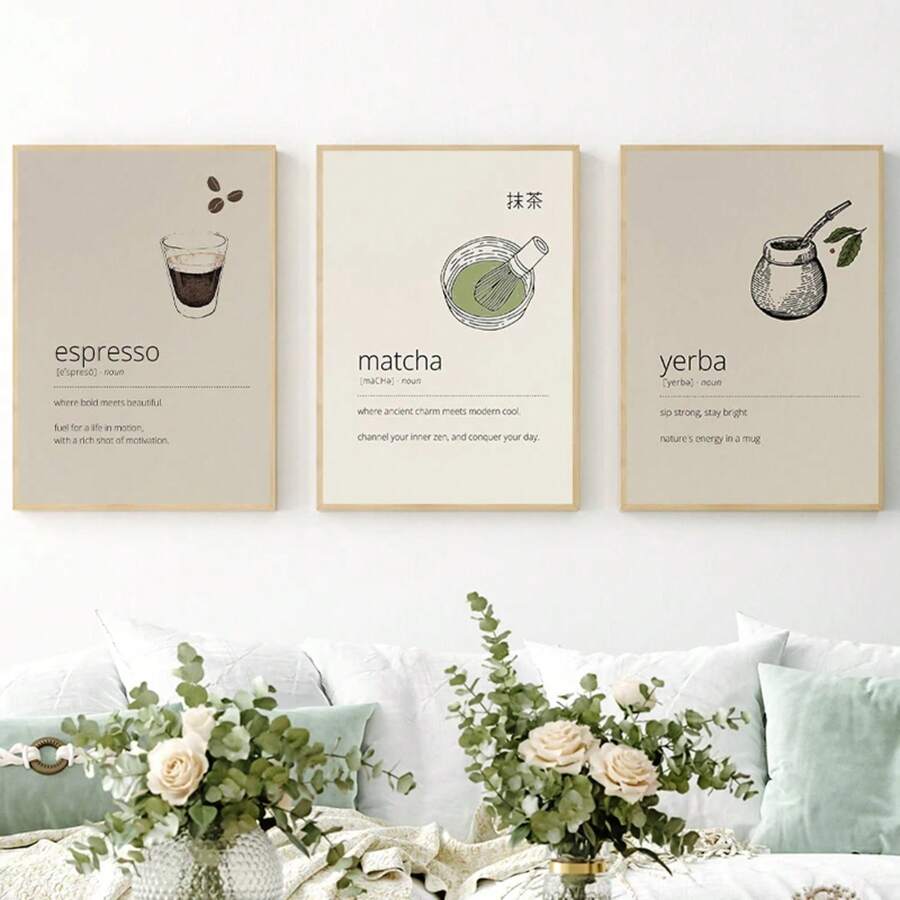 1 tấm áp phích và tranh in hình đồ uống Espresso Matcha Latte Yerba Mate, tranh in trên vải, tranh treo tường hiện đại, dùng để trang trí nhà bếp, quán cà phê, quà tặng, khung tùy chọn
