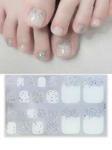 1 Foglio di 22 adesivi per unghie dei piedi in gel senza cottura, decorazioni adesive per unghie, stickers per unghie e decalcomanie per piedi, strisce di smalto fai-da-te, glitter beige, pendenza a raggiera, autoadesive, impermeabili e di lunga durata, decorazioni 3D per unghie, multifunzionali, adatte per donne e ragazze, facili da usare per appuntamenti, feste ed eventi